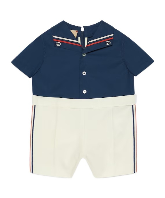 Gucci Camp-colar Stripe-embroidered Romper In White
