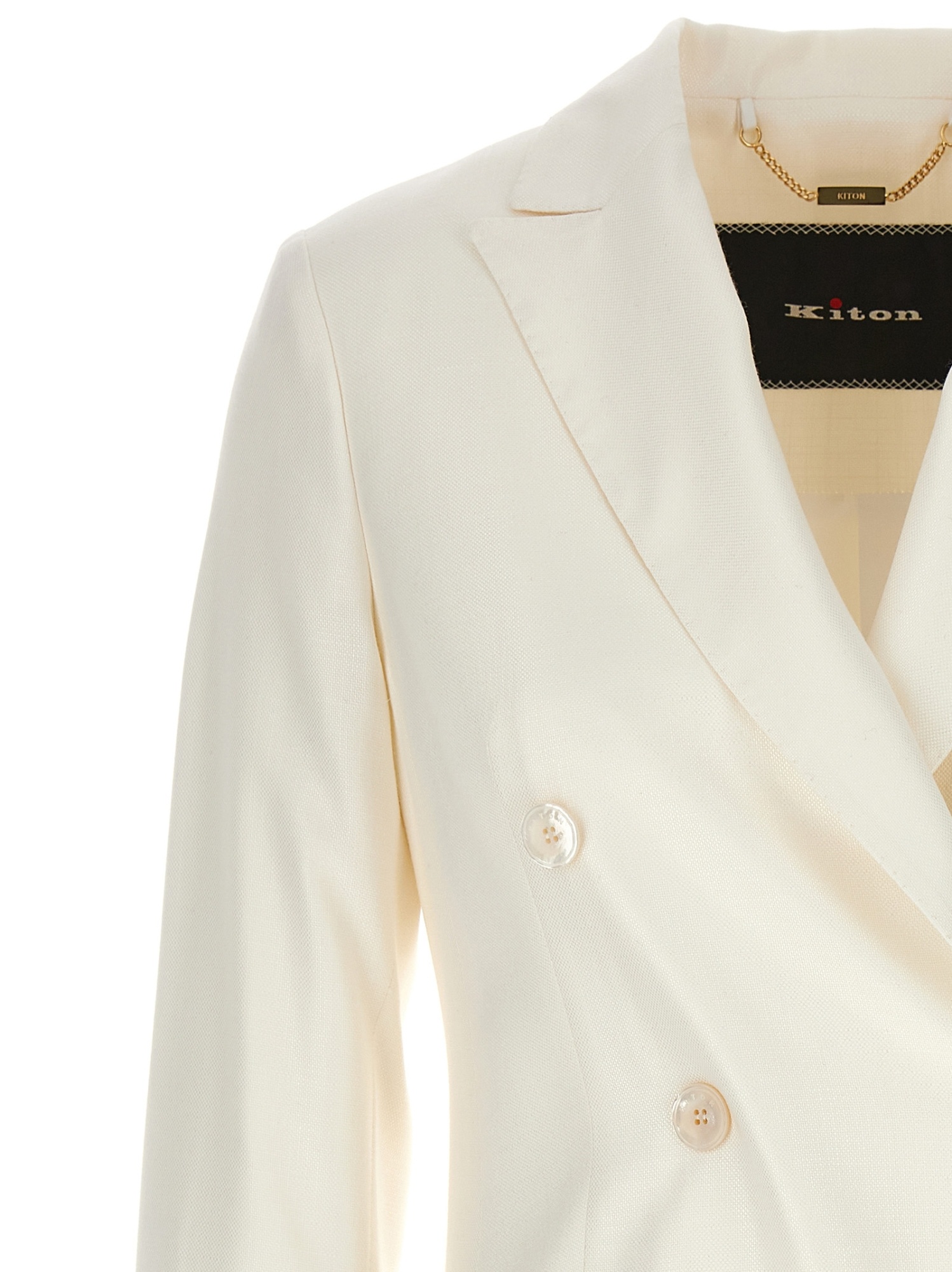 Kiton Double-breasted Blazer With Front Pockets And Back Vent In White
