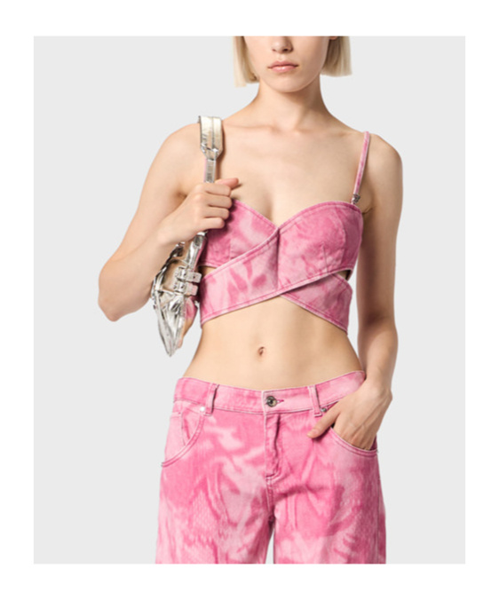 Blumarine Camouflage Printed Cross Blouse In Pink