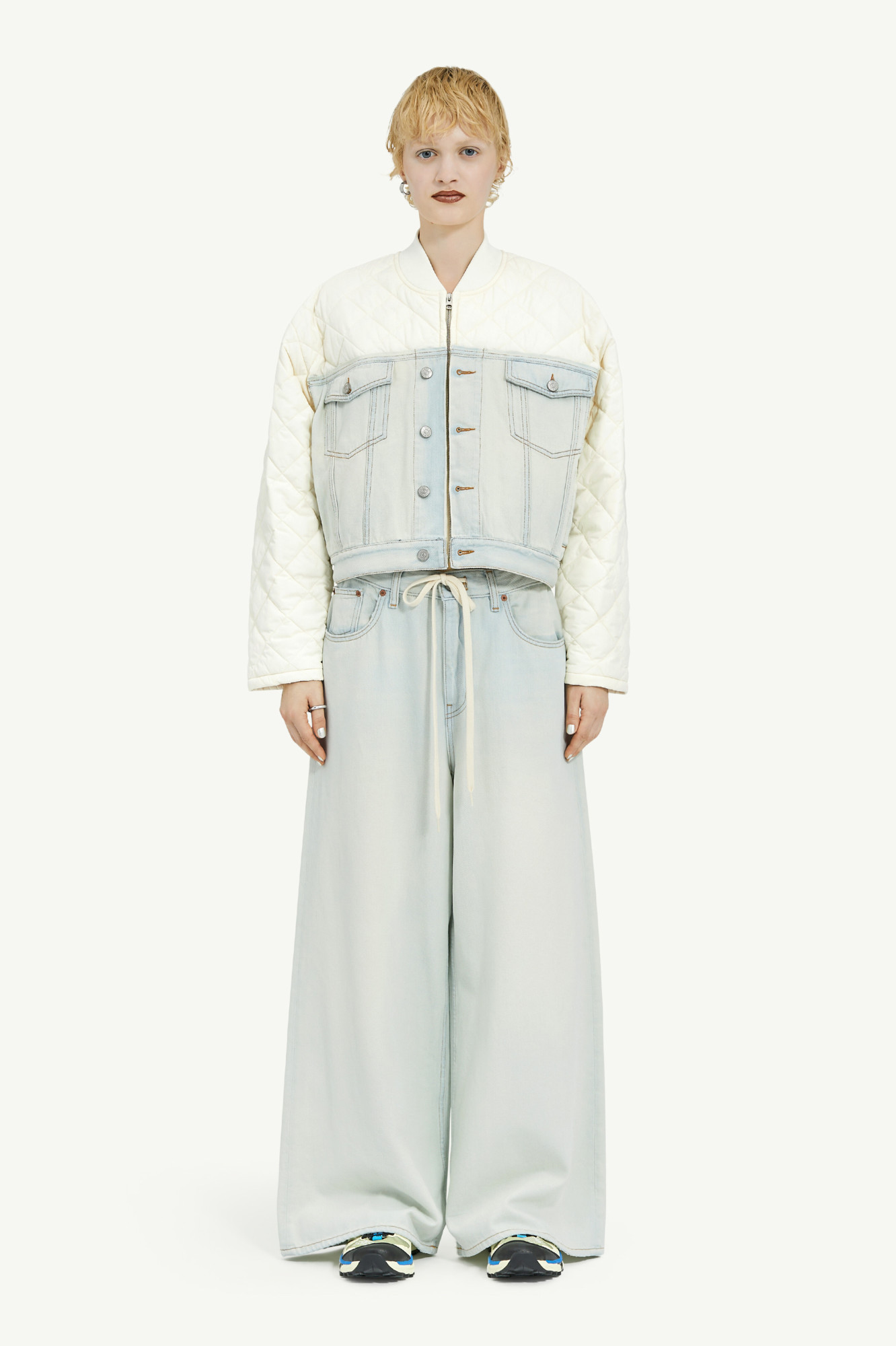 Mm6 Maison Margiela Diamond-quilted Denim Jacket In White