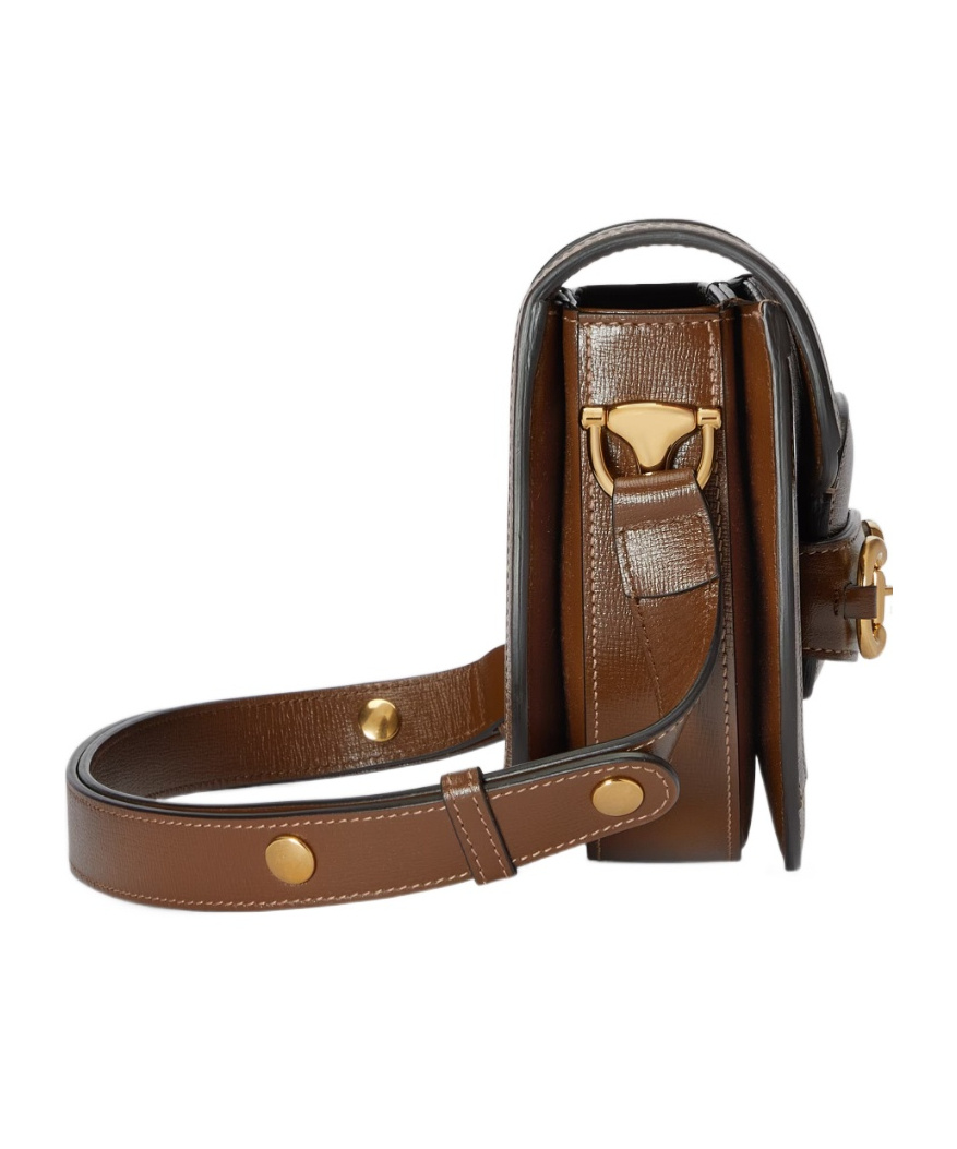 Gucci Horsebit 1955 Leather-trimmed Printed Coated-canvas Shoulder Bag In Nude