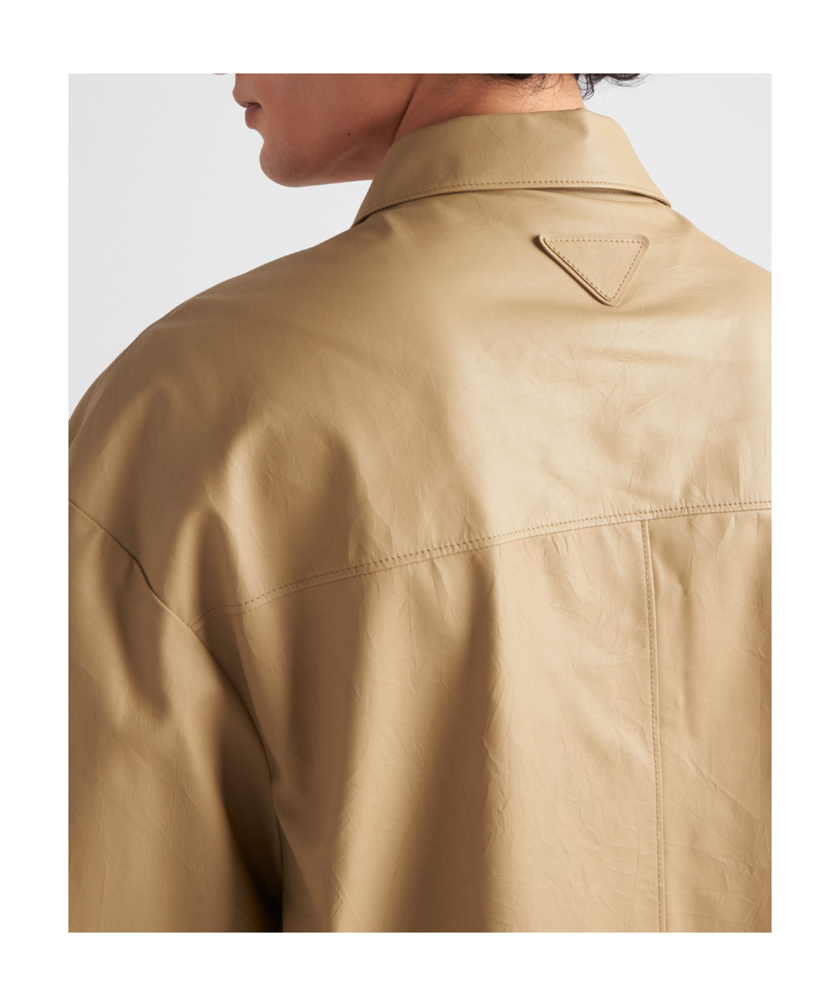 Prada Leather Shirt With Back Yoke And Chest Pocket In Brown