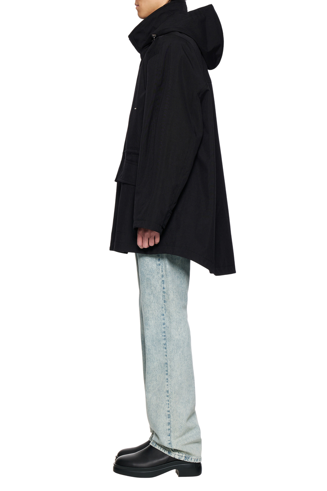 Wooyoungmi Long Casual Jacket With Hat In Black