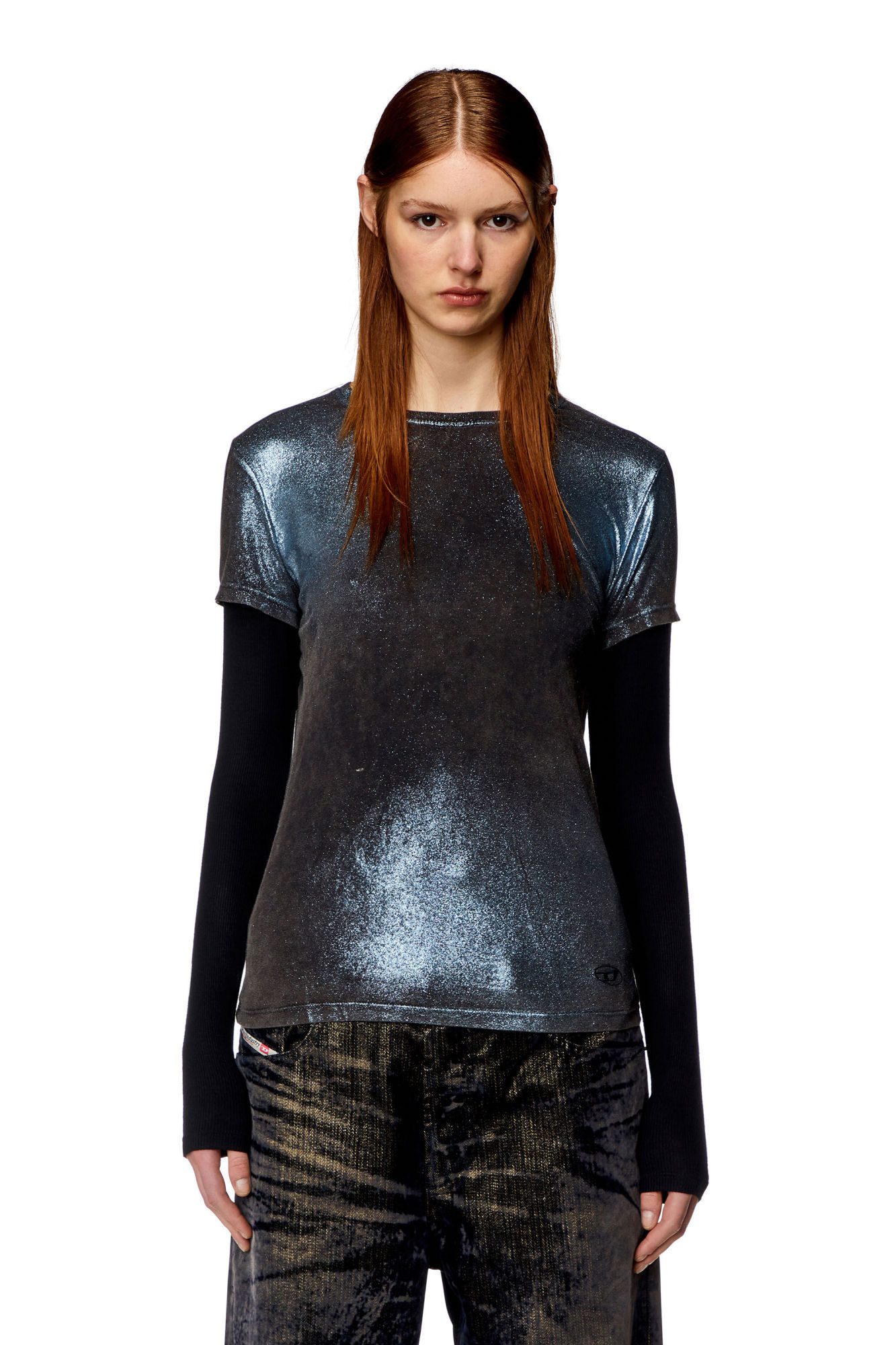 Shop Diesel T-miwa Layered Acid-wash T-shirt In Black