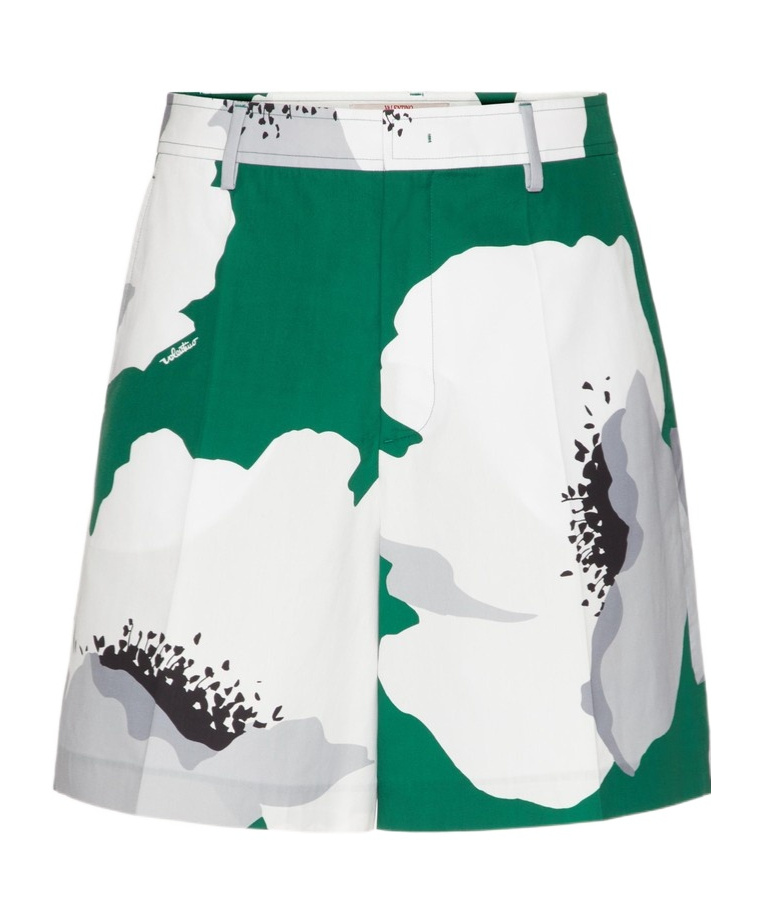 Valentino Garavani Printed Cotton Bermuda Shorts In Green