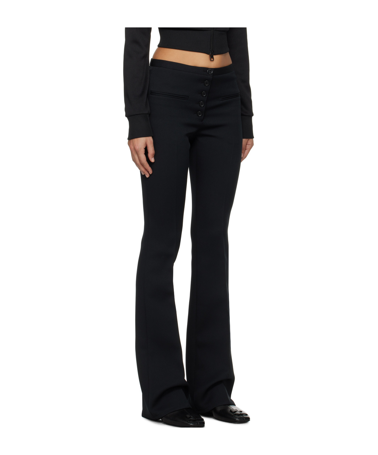 Shop Courrèges Low-rise Flared Trousers In Black