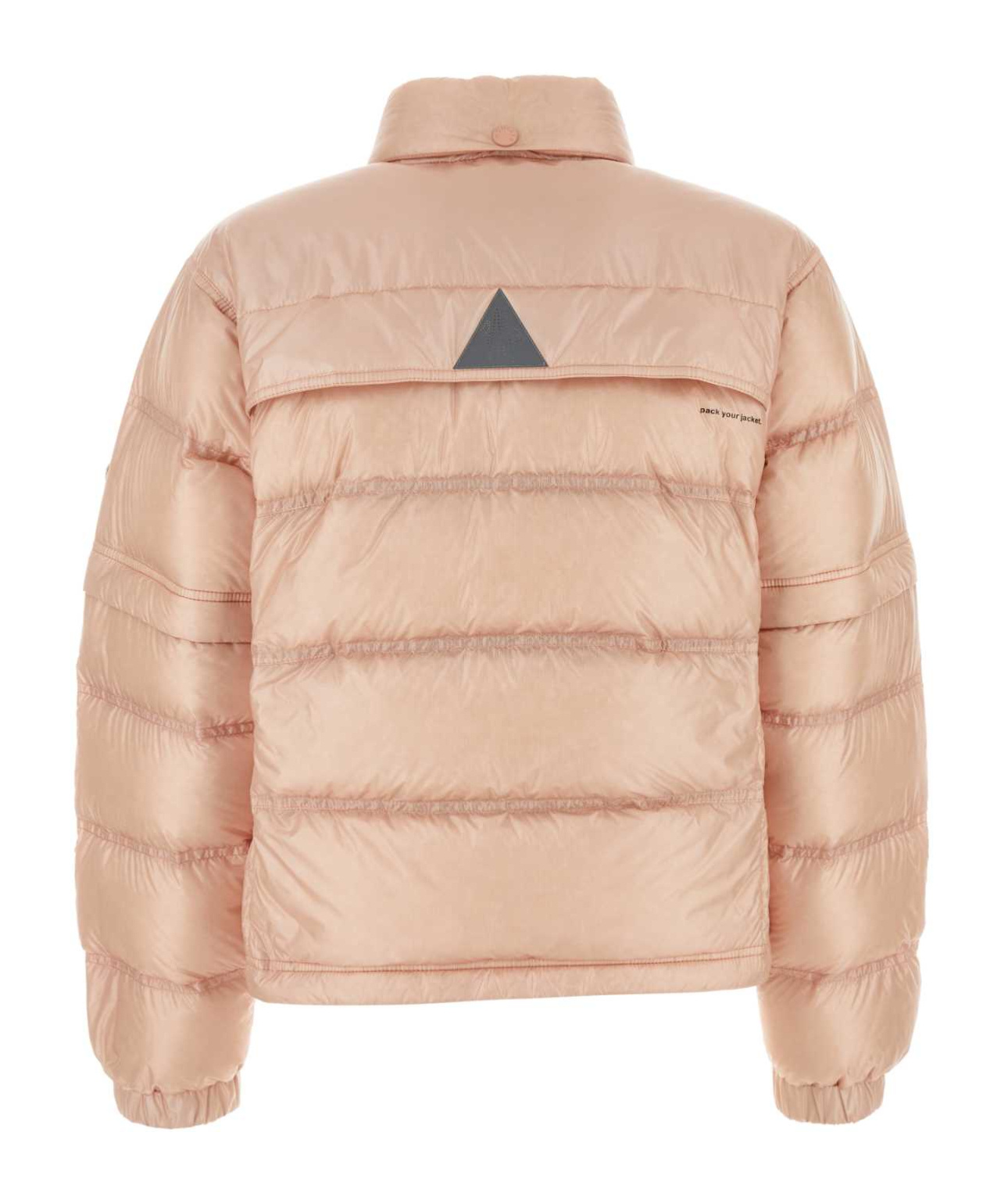 Moncler Quilted High Collar Zippered Pockets Jacket In Nude