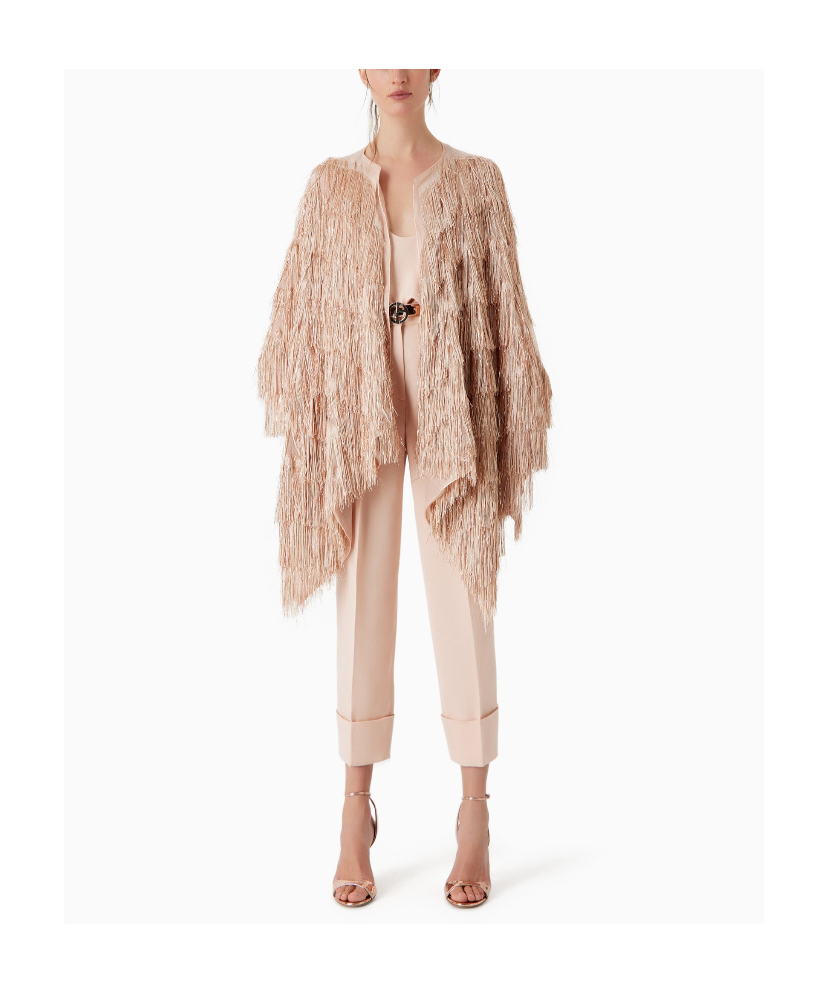 Giorgio Armani Tassel-embellished Draped Cape In Nude