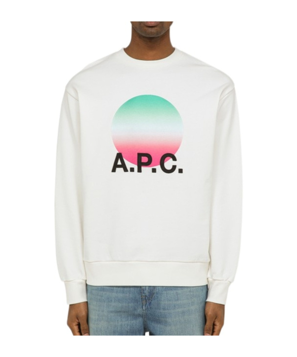 Apc White Crewneck Sweatshirt With Logo And Faded Circle Print For Men In White