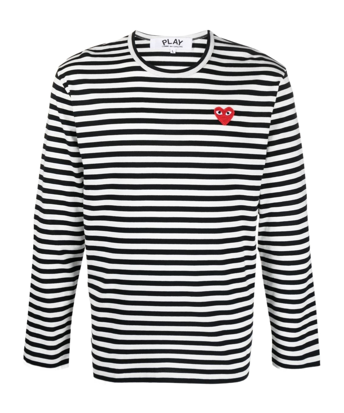 Comme Des Garçons Play Striped Red Heart Long-sleeved T-shirt In Black
