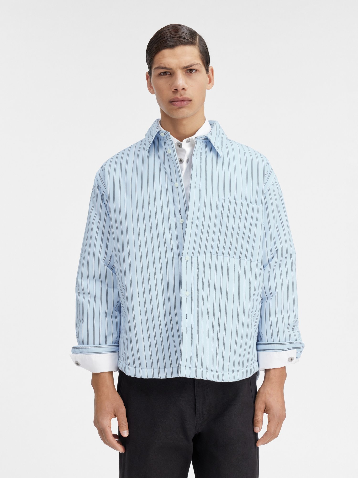 Jacquemus Striped Collared Long-sleeve Shirt In Blue