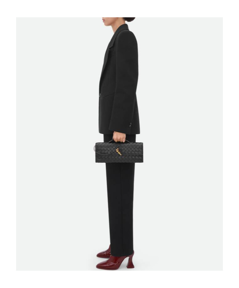 Bottega Veneta Long Andiamo Clutch Bag With Handle In Black