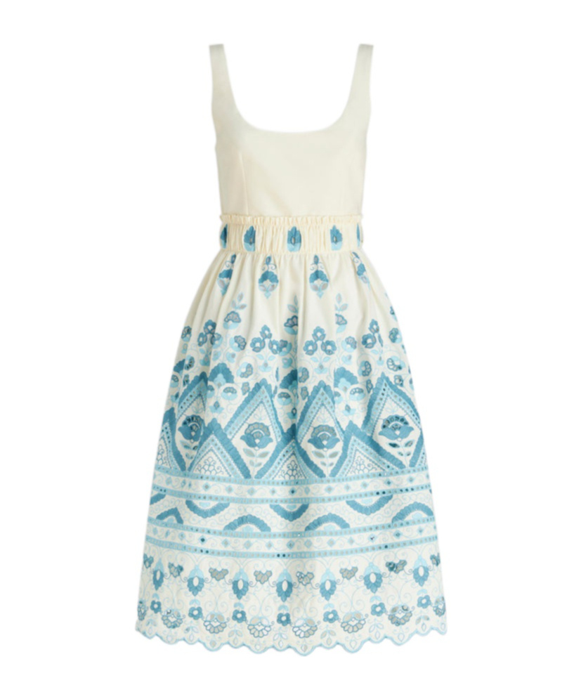 Etro Chic Blue And White Cotton Blend Dress With Front Tie And Cut-out Details In White