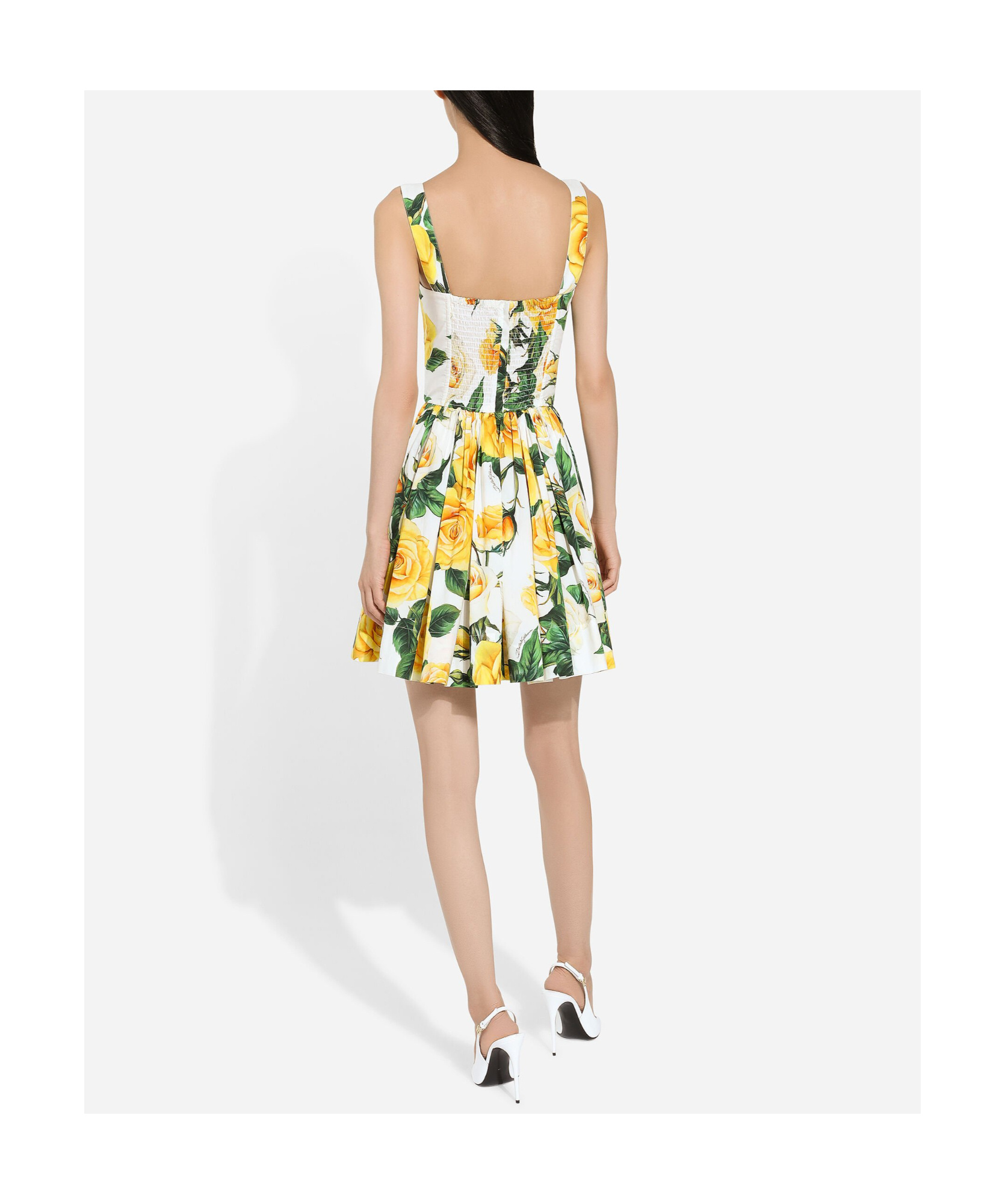 Dolce & Gabbana Rose Print Pleated Poplin Mini Dress In Multicolor