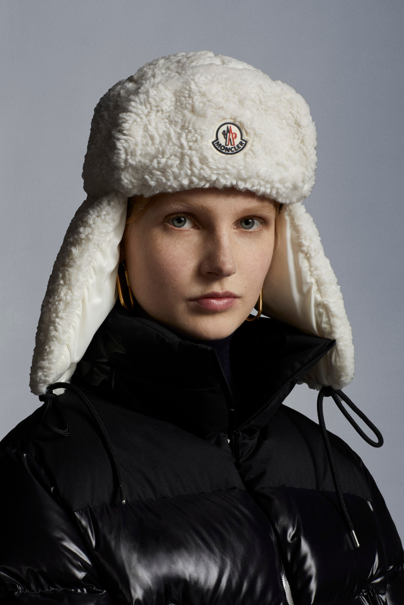 Moncler Aviator Logo-patch Fleece Hat In Nude