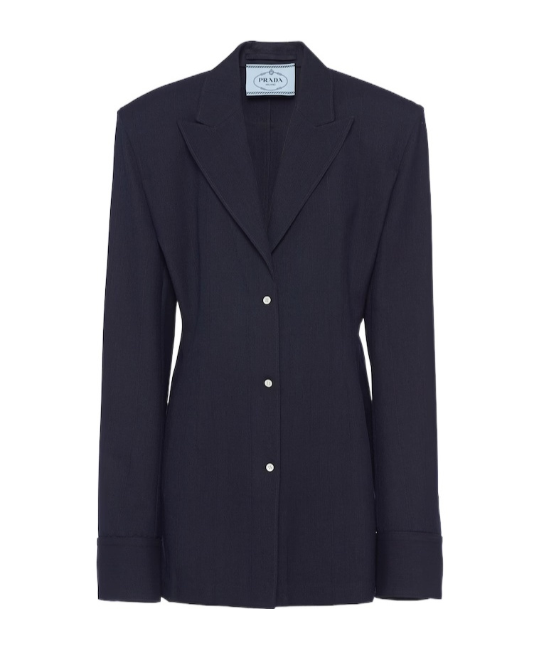 Prada Womens Blue Single-breasted Belted-waist Wool-blend Blazer In Blue