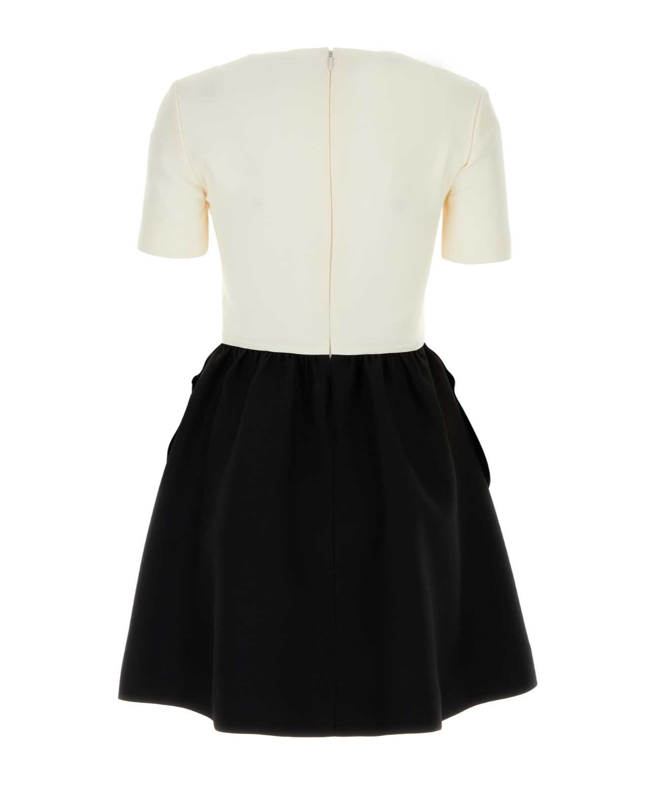 Valentino Appliquéd Two-tone Wool And Silk-blend Mini Dress In Black