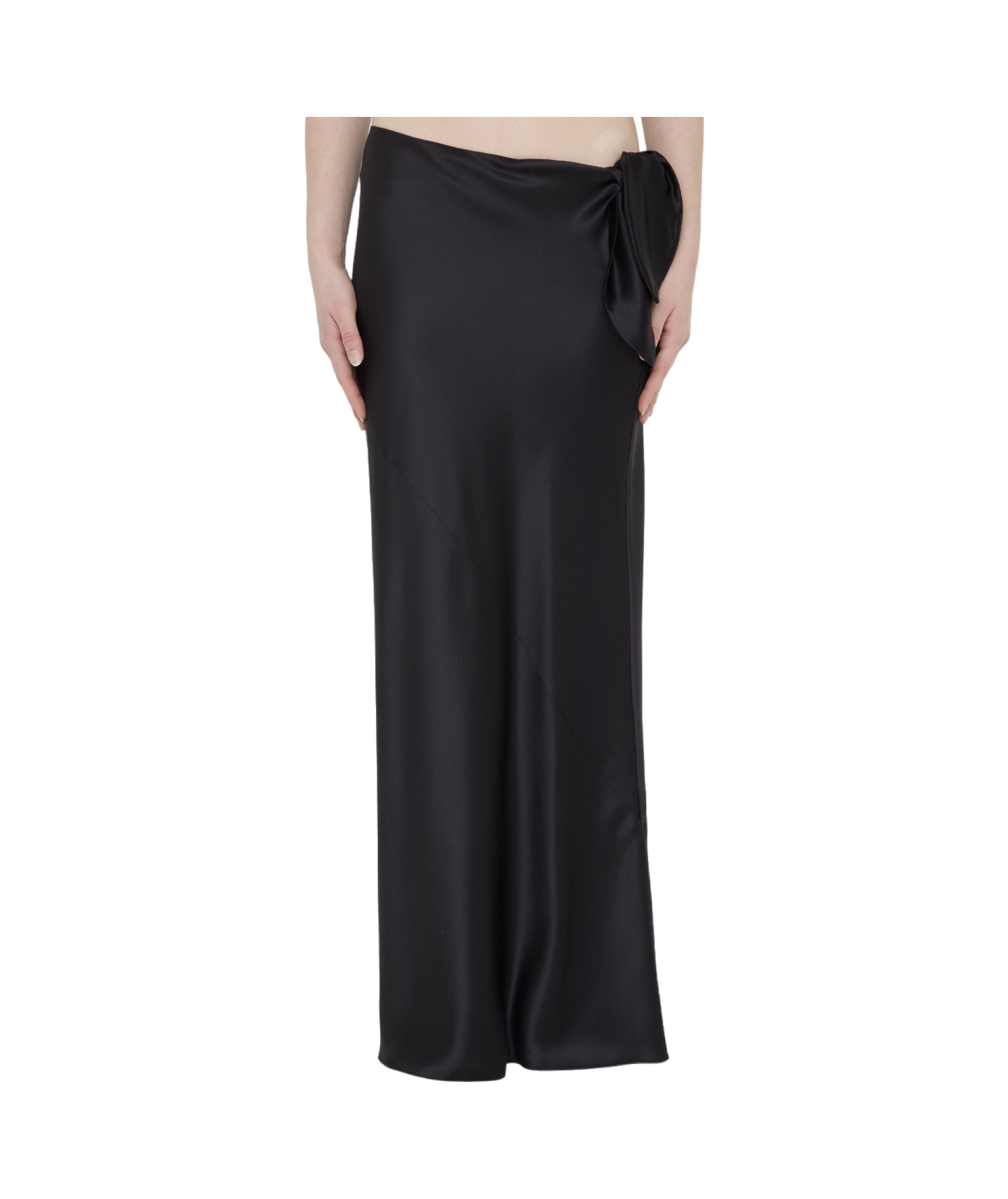 Saint Laurent Bow Detailed Silk Maxi Skirt In Black