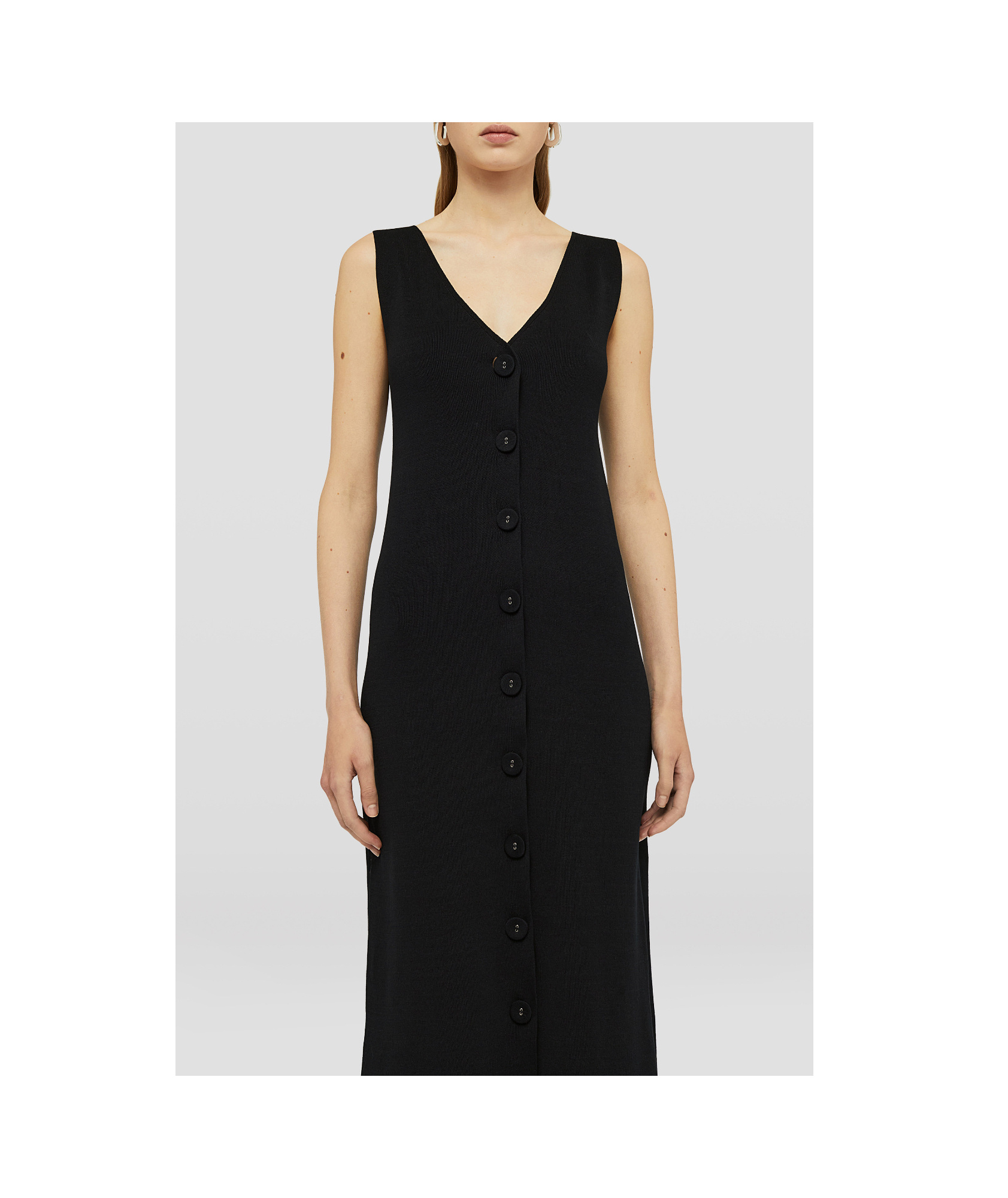 Jil Sander V-neck Knitted Midi Dress In Black
