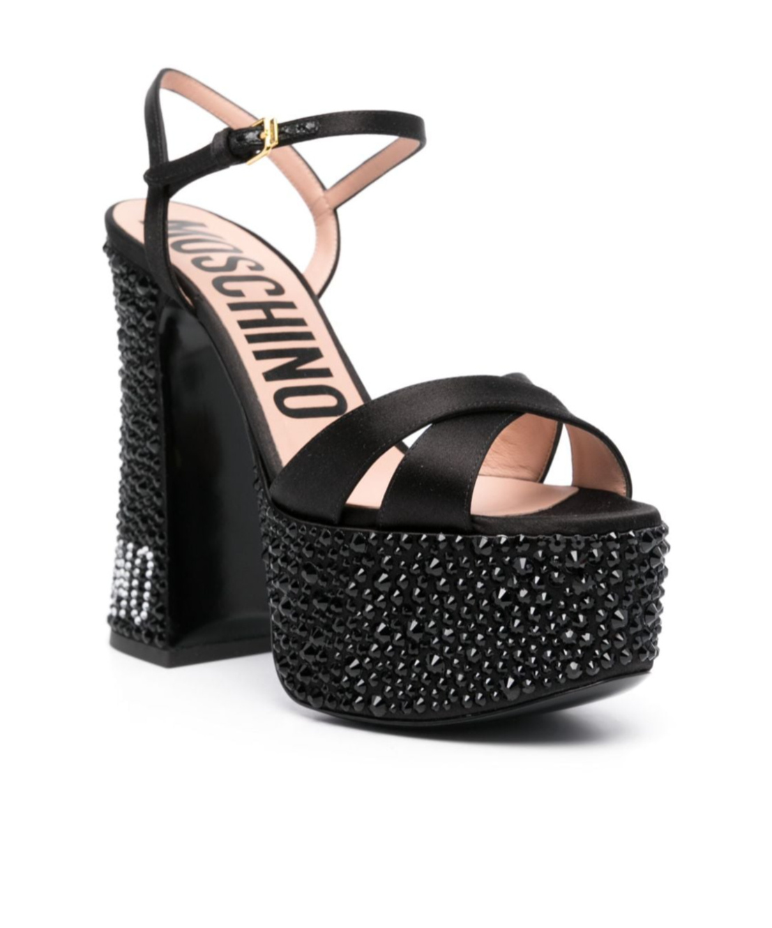 Moschino Crystal Embellished Block Heel Sandals In Black