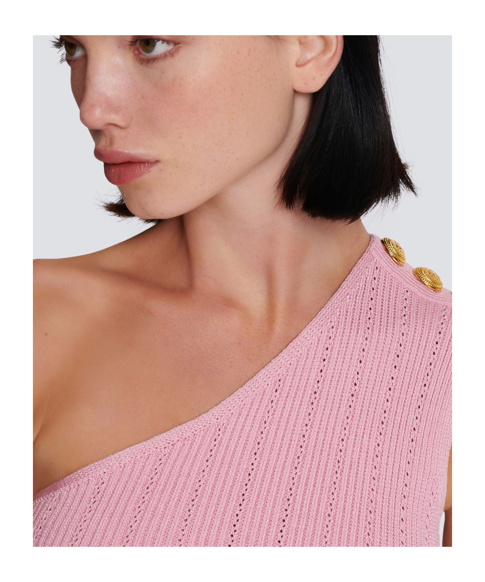 BALMAIN ASYMMETRIC KNIT TOP WITH BUTTONS
