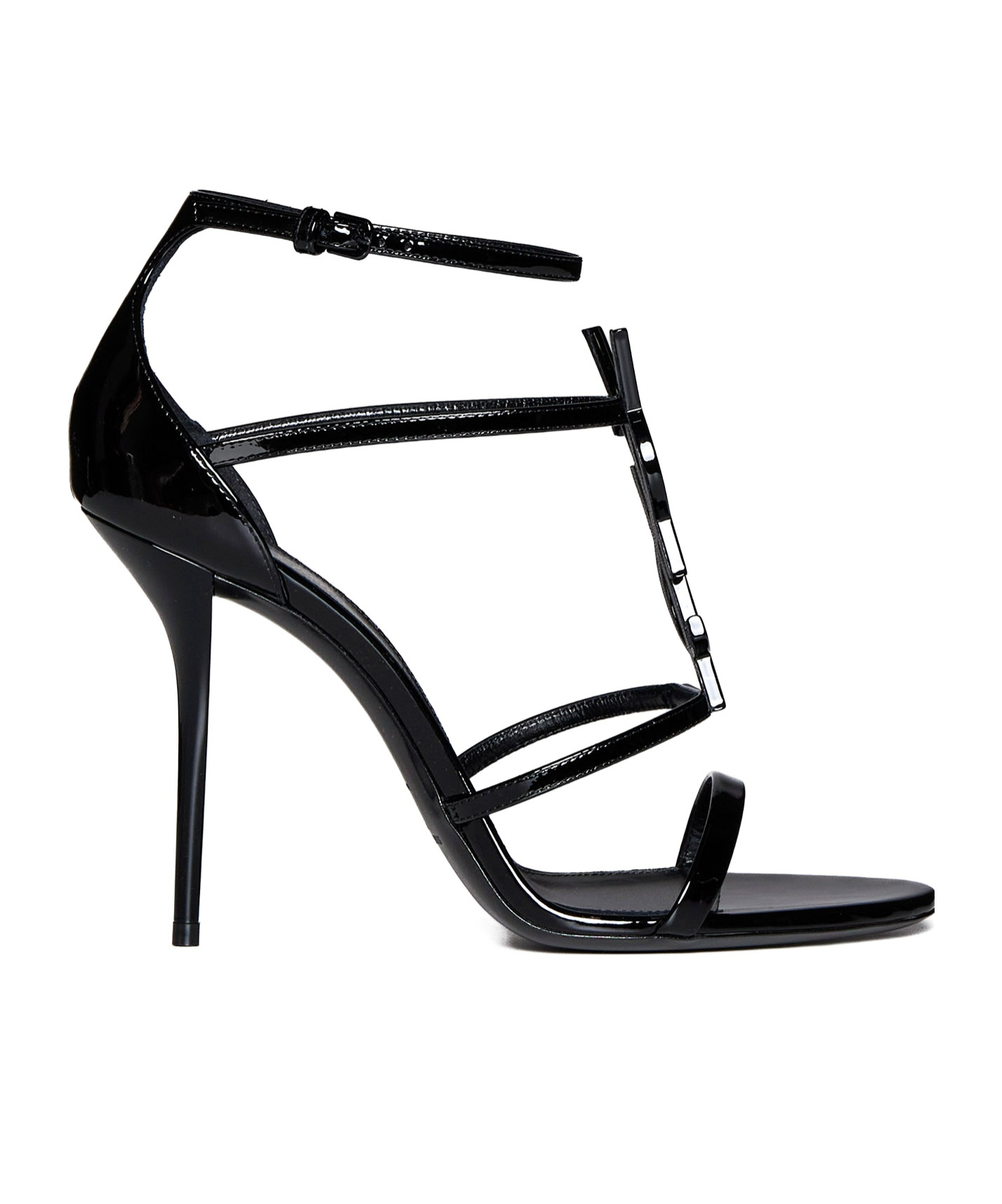 Saint Laurent Cassandra Logo-embellished Patent-leather Sandals In Black