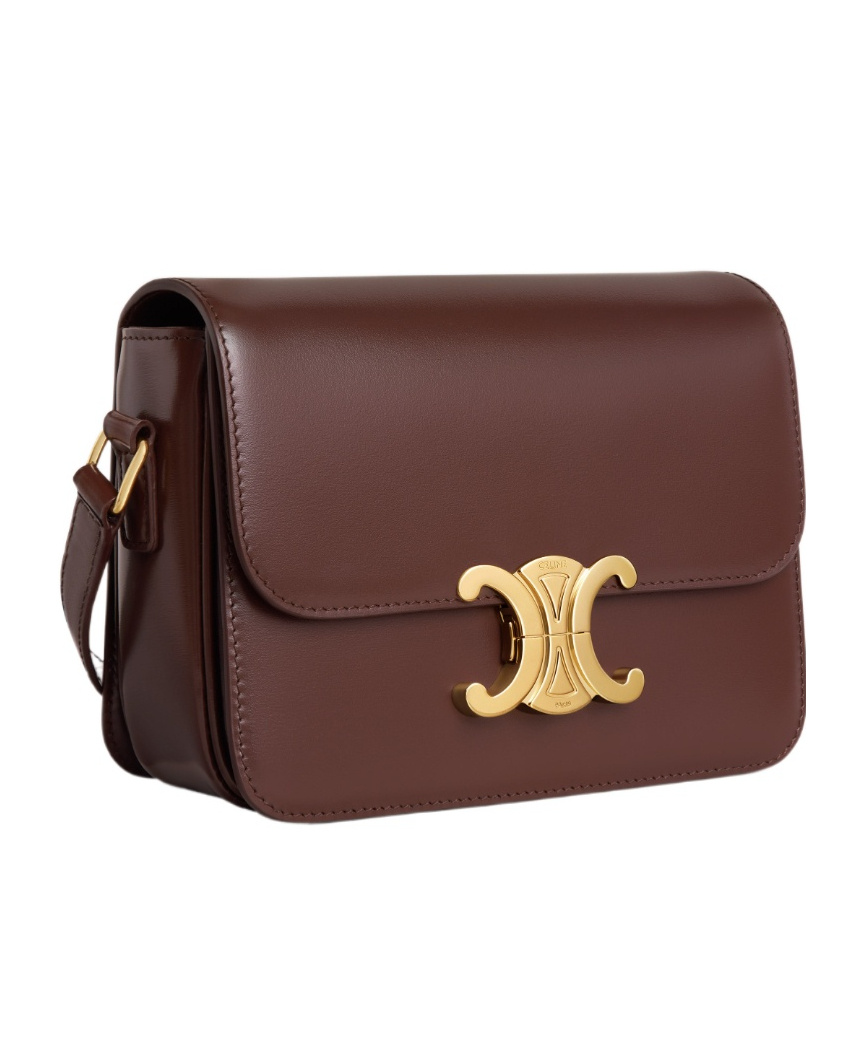 Celine Triomphe Classique Bag In Glossy Calfskin In Brown