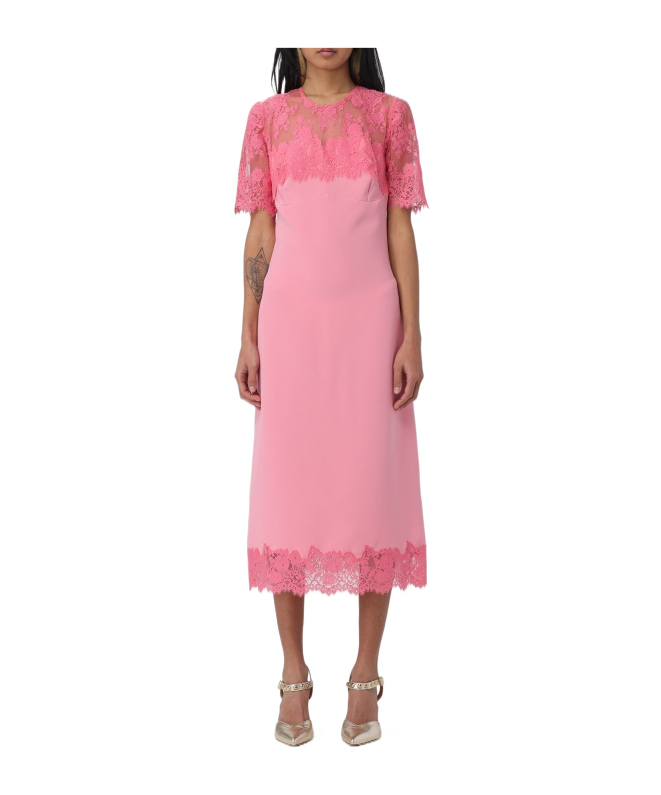 Ermanno Scervino Midi Dress In Soft Cady In Pink