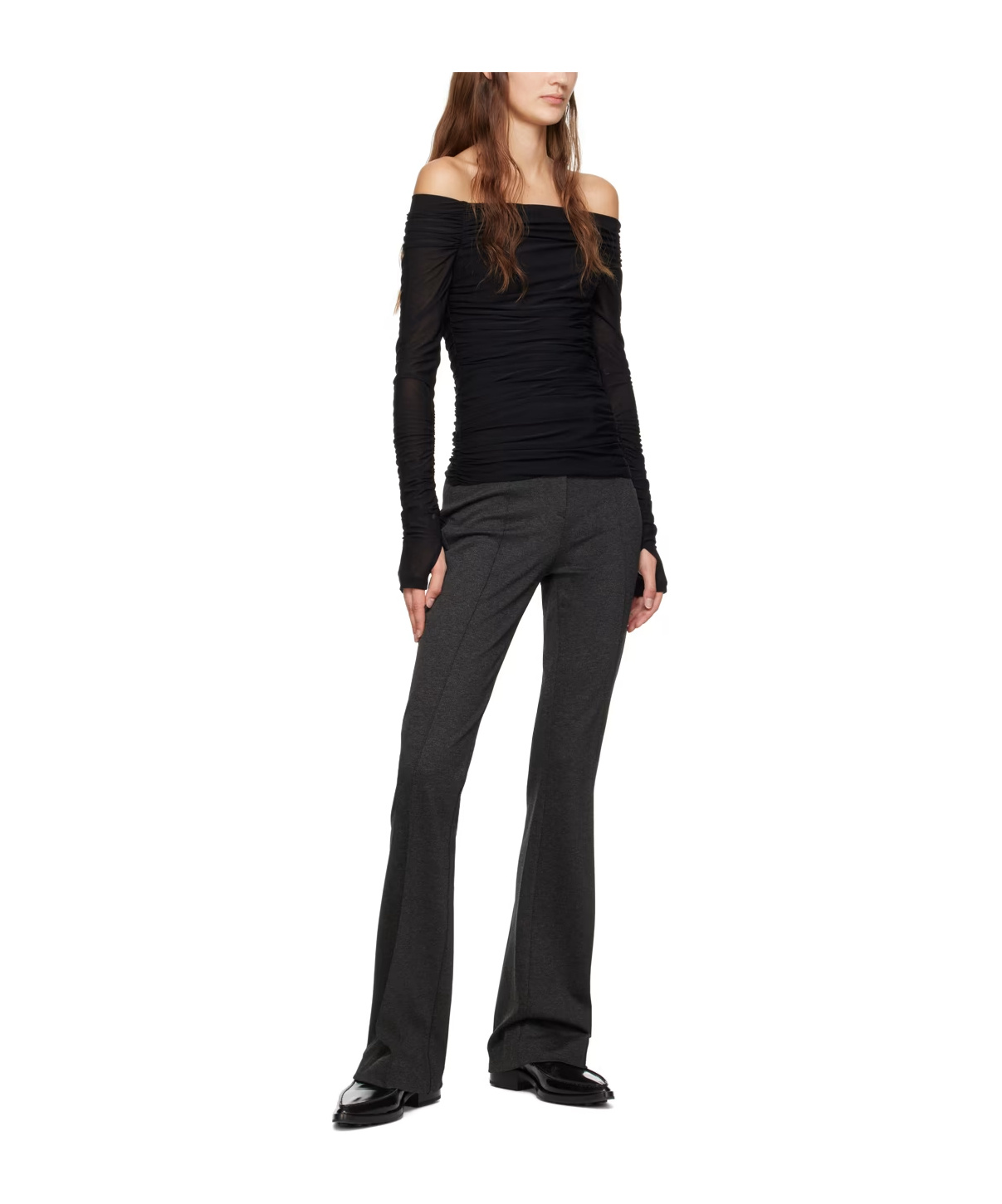 Helmut Lang Mélange-effect Mid-rise Flared Trousers In Black