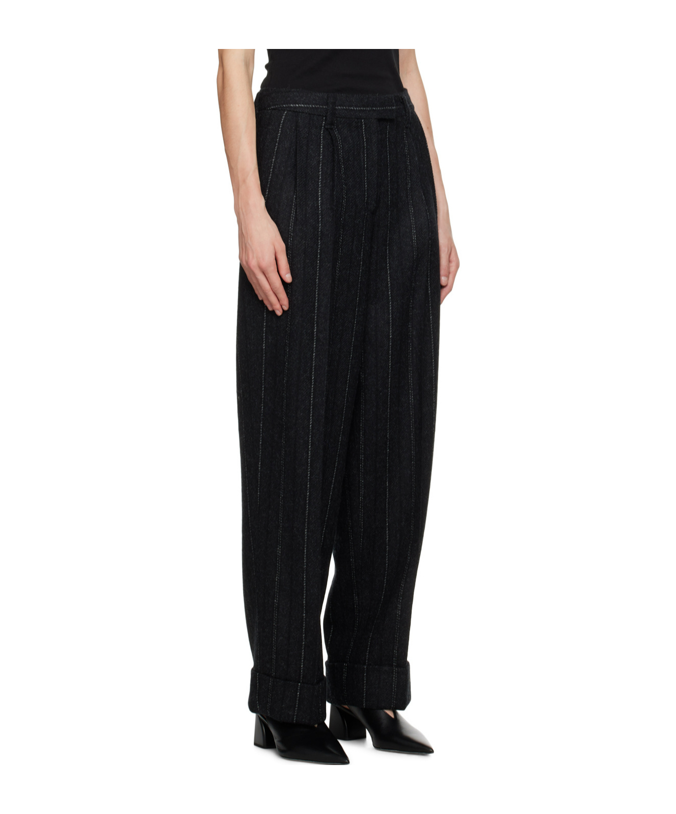 Rag & Bone Twill Wide-legged Casual Pants In Black
