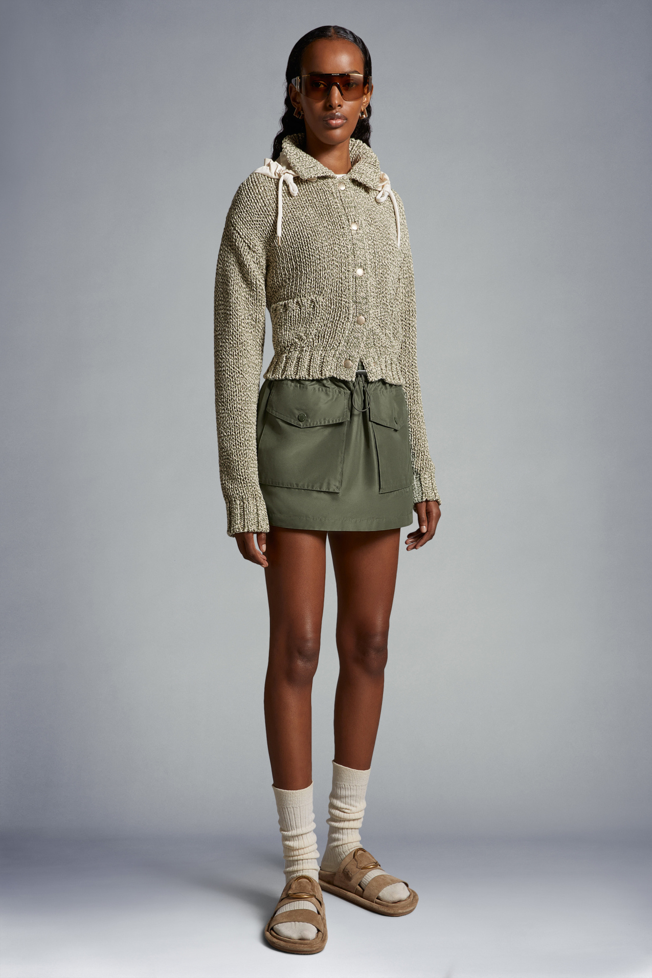 Moncler Elasticated-waist Cargo Mini Skirt In Green