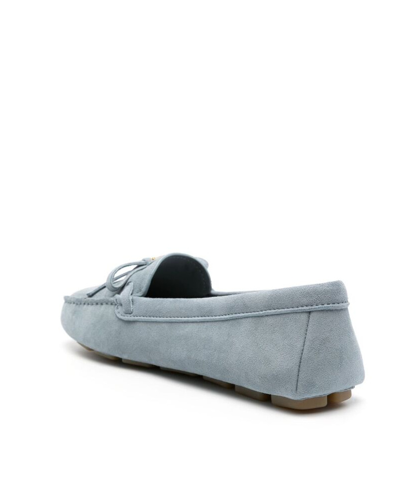 Prada Enamel-logo Suede Driving Shoes In Blue