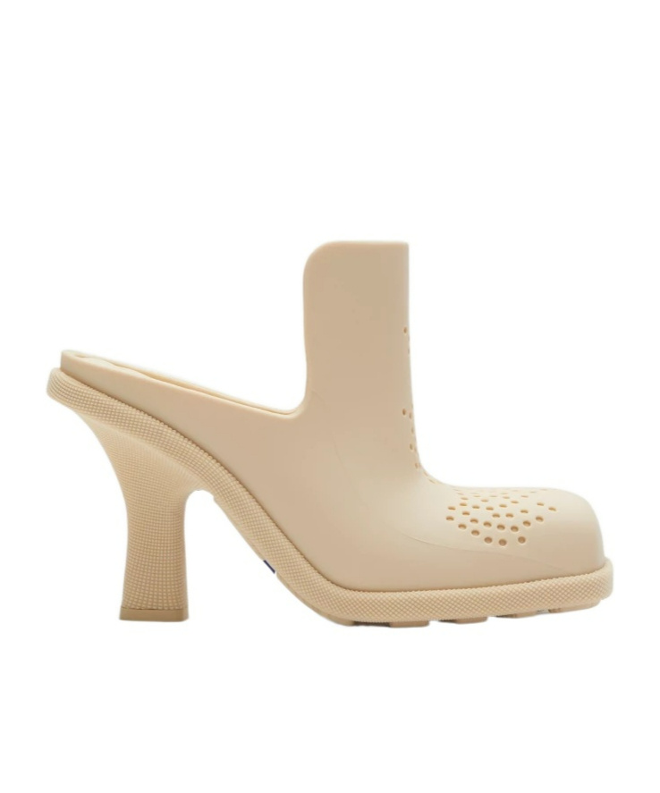 Burberry Highland Equestrian Knight Square-toe Mules In Nude