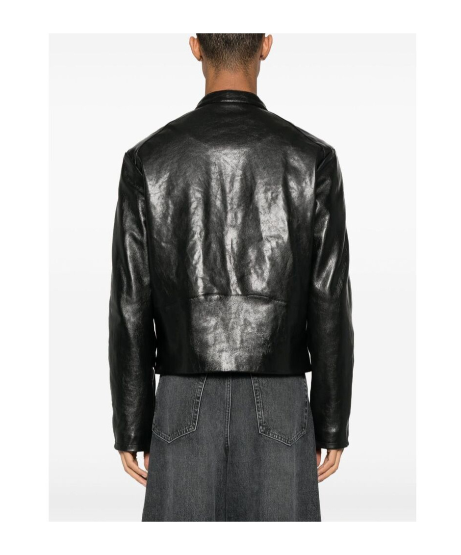 Shop Acne Studios Long-sleeved Leather Jacket In Black