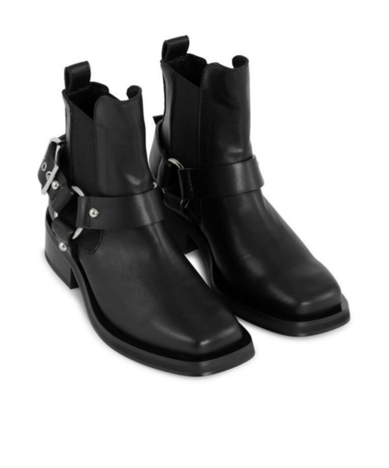 Ganni Buckle-strap Leather Ankle Boot In Black