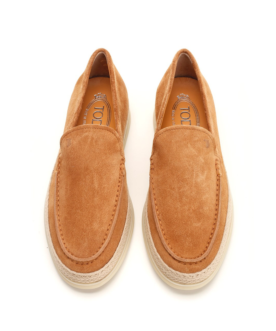 Tod's Round Toe Suede Loafers With Espadrille Detail In Neutral