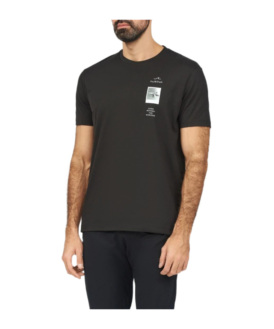 Paul & Shark Shark Graphic Print Crew Neck T-shirt In Black