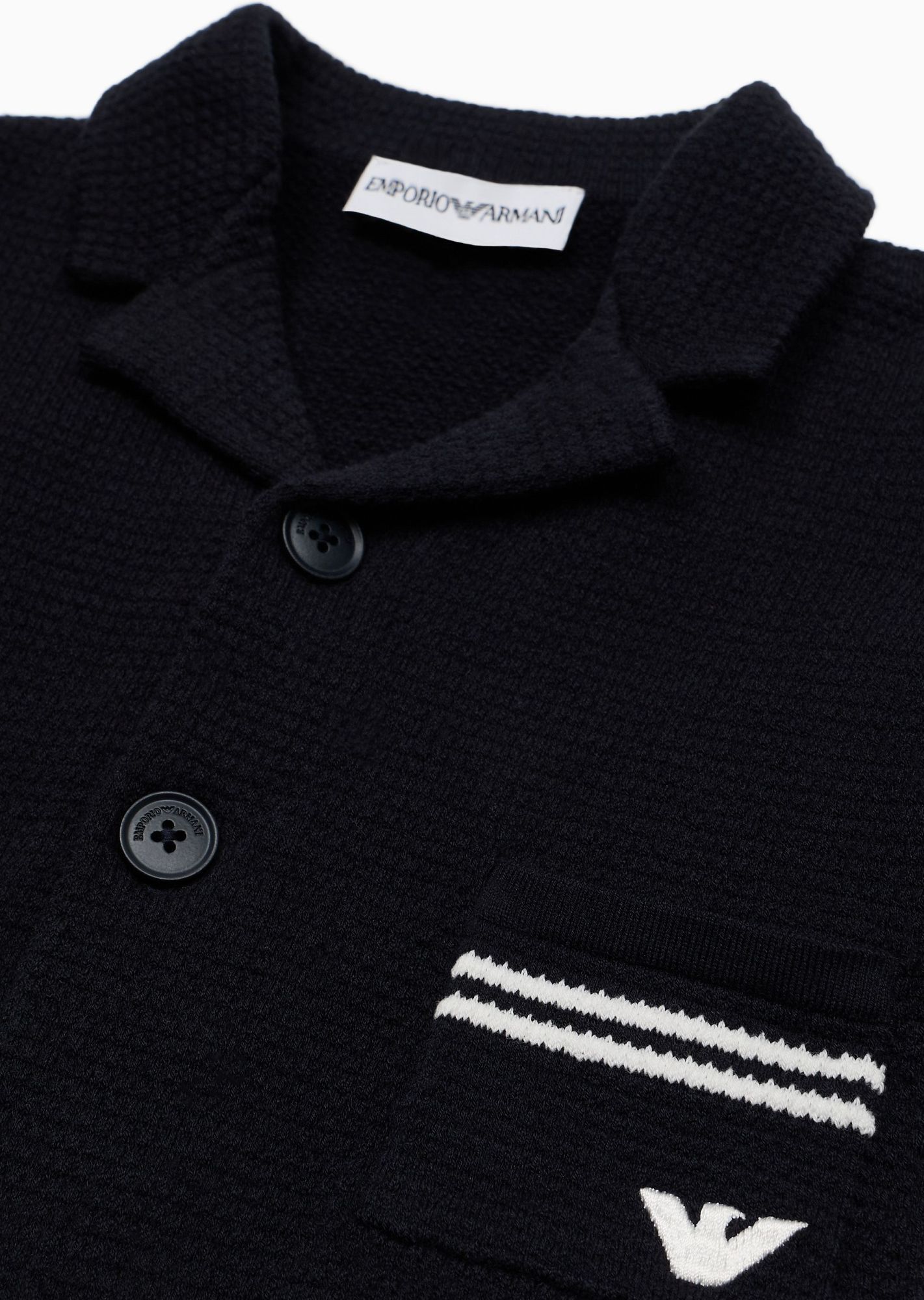 Emporio Armani Notched-lapels Waffle-knit Cardigan In Black