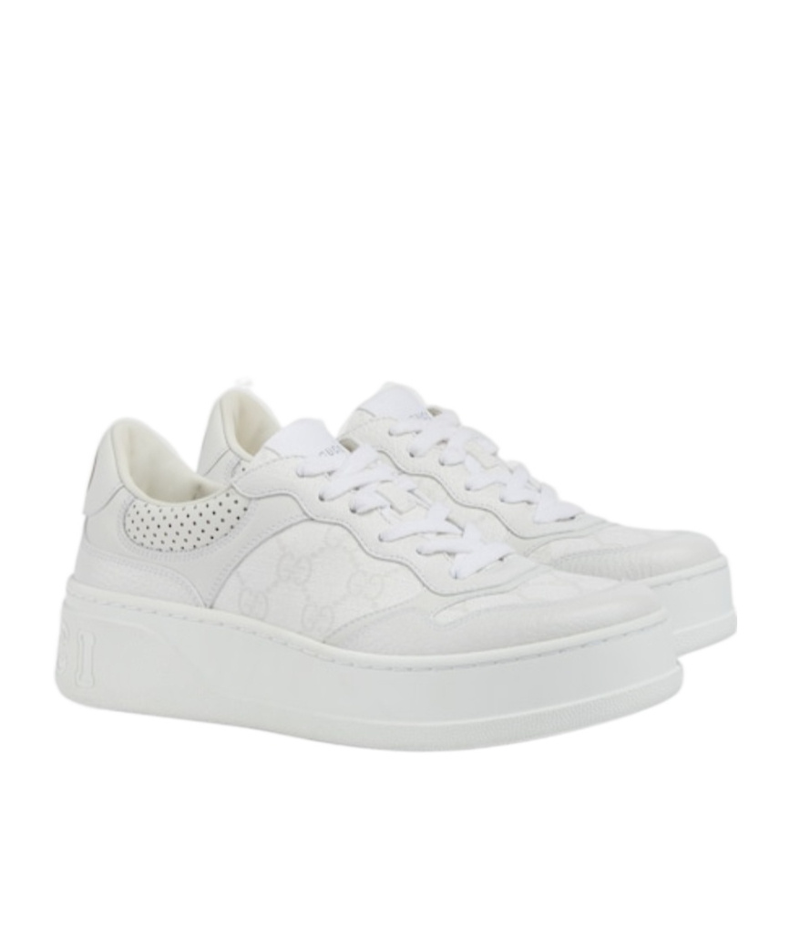 Gucci Gg Fabric And Leather Sneakers In White