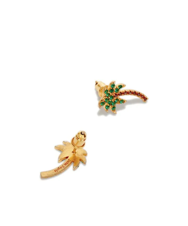 Palm Angels Palm Shaped Earrings Embellished With Rhinestones In Green