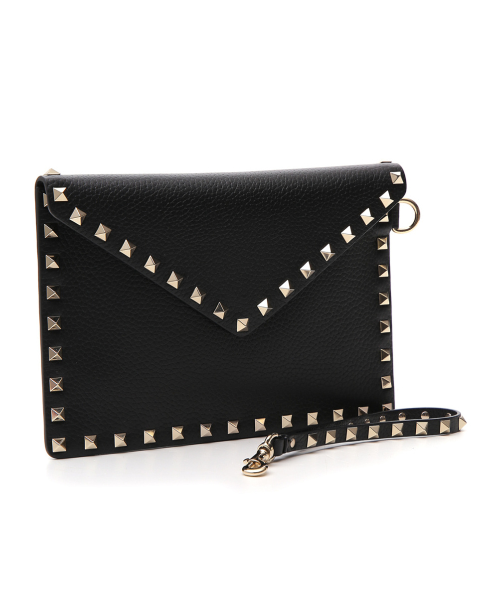 Valentino Garavani Rockstud Foldover Top Mini Clutch Bag In Black