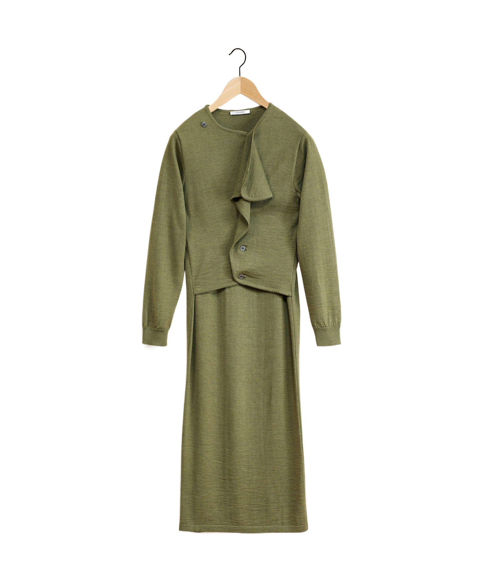 Lemaire Open-shirt Wool Dress In Green