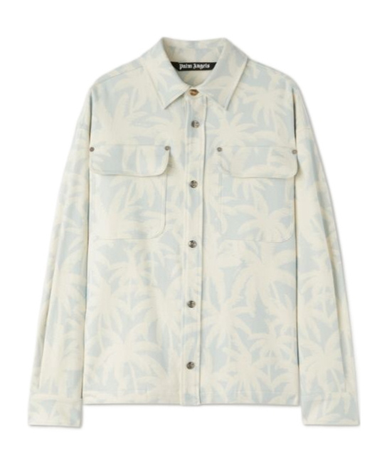 Palm Angels Palm Tree Printed Overshirt In White