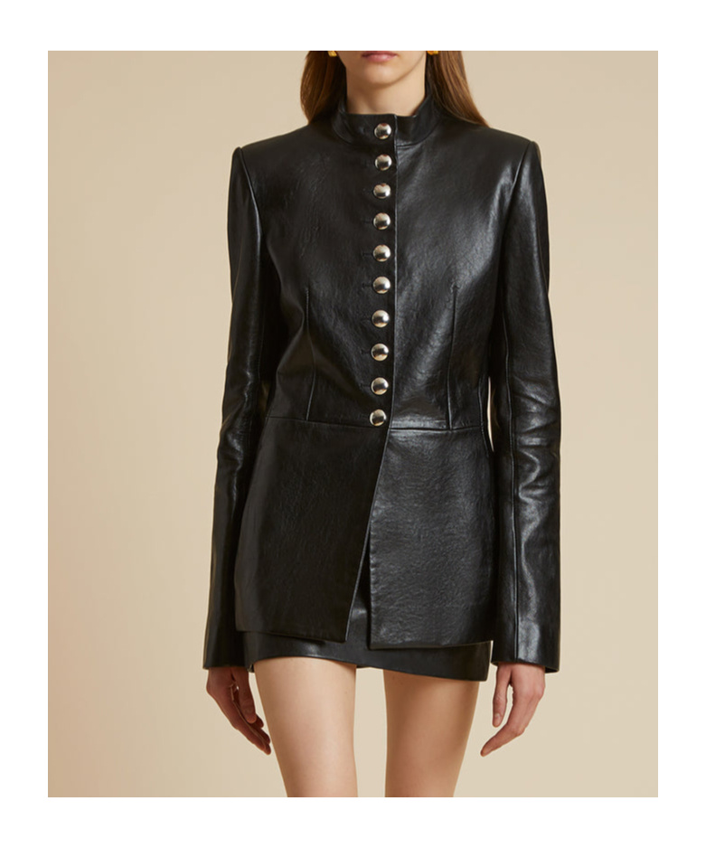 Khaite Standing Collar Leather Jacket In Black