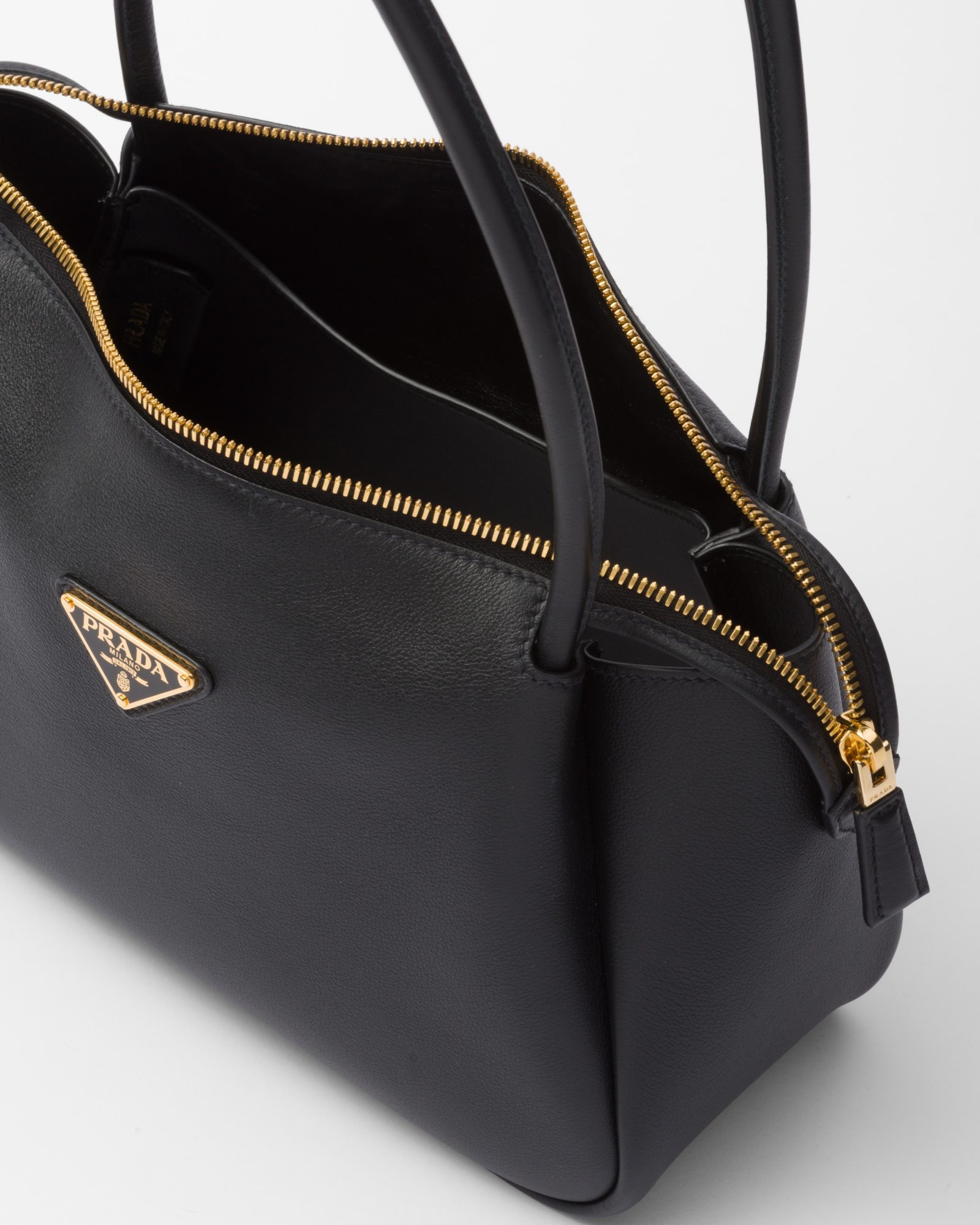 Prada Medium Zip Grain Leather Shoulder Bag In Black