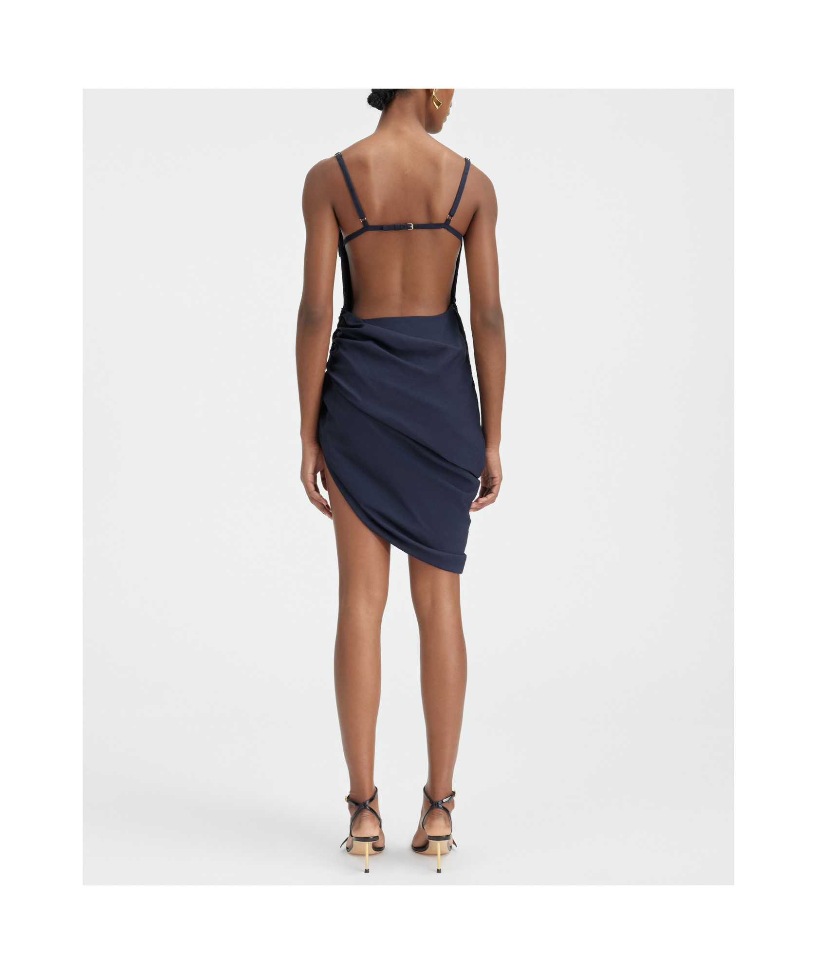 Jacquemus Asymmetrical Pendant Mini Dress In Black