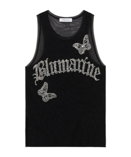 BLUMARINE LOGO-EMBELLISHMENT MESH TANK TOP 