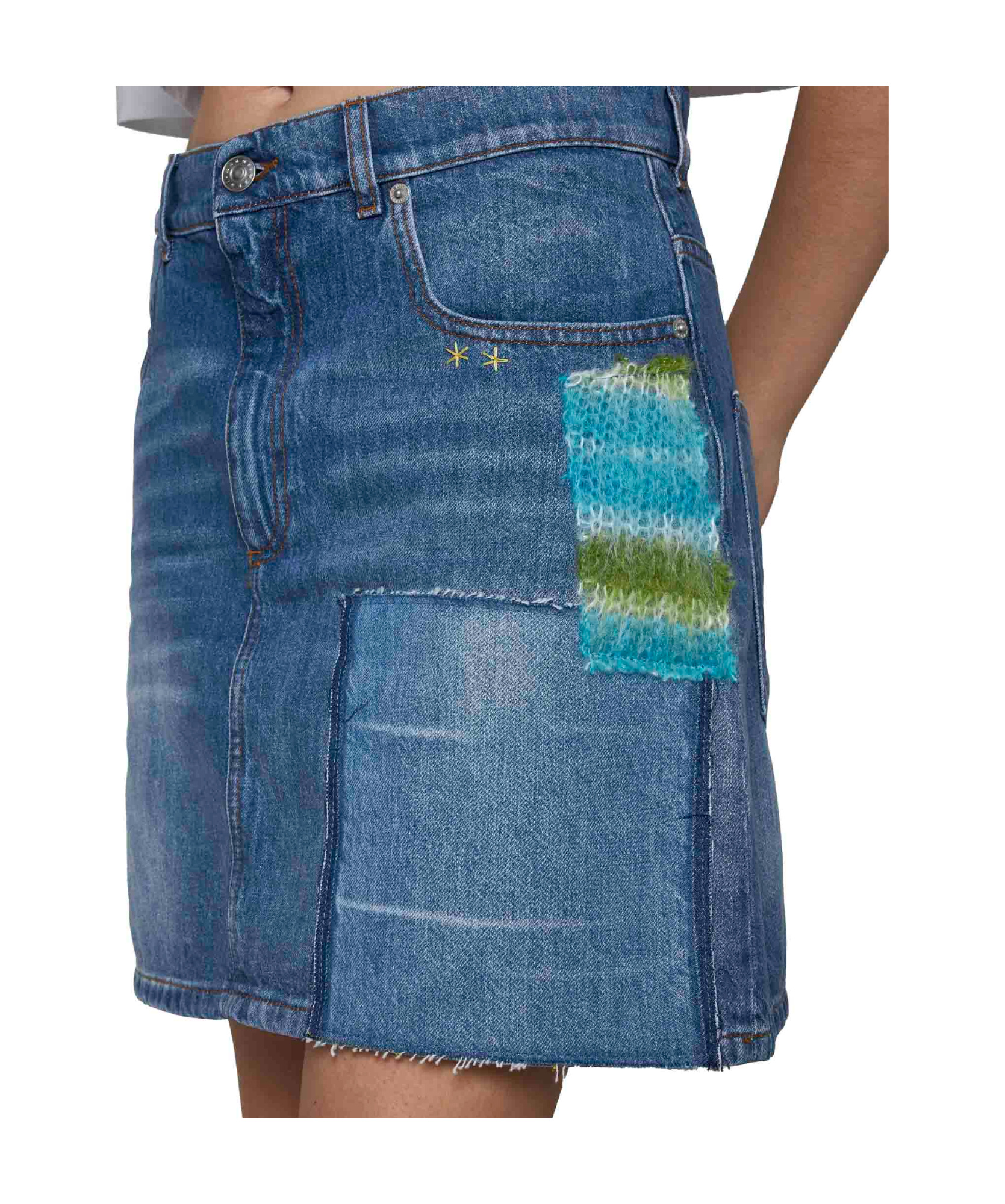Marni Blue Paneled Denim Miniskirt In Blue