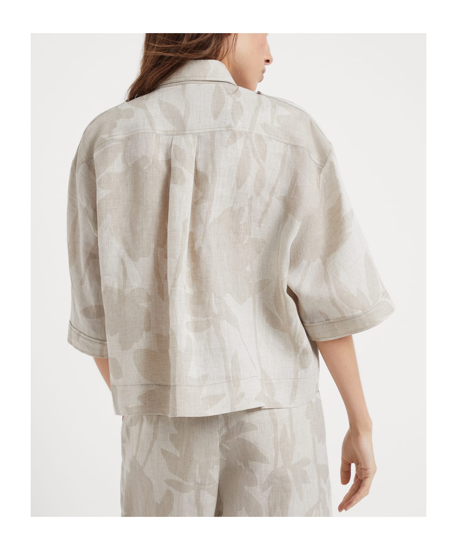 Brunello Cucinelli Floral-print Linen Shirt In White