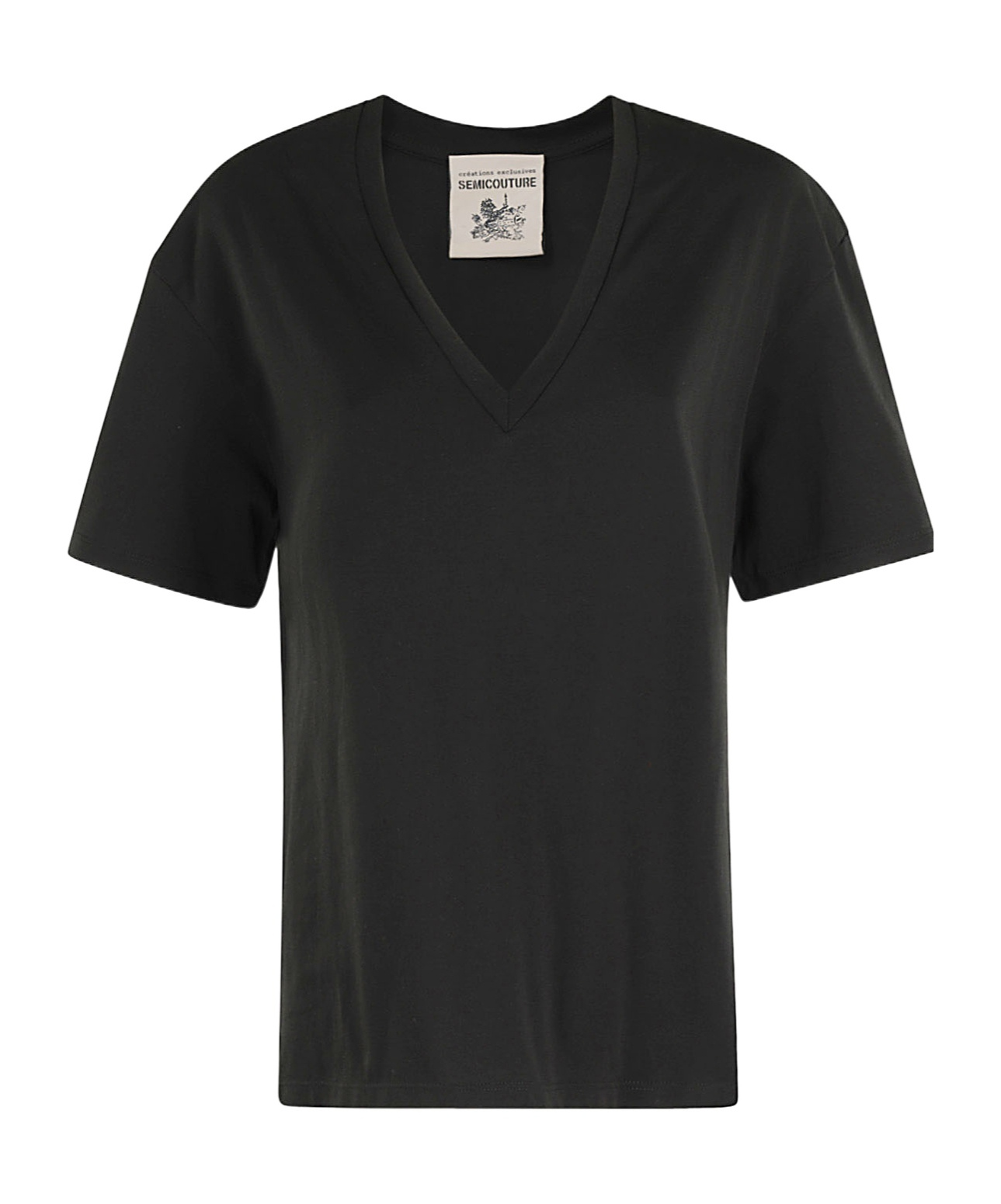 Shop Semicouture V-neck Cotton T-shirt In Black